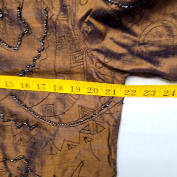 Vintage Bleu Bayou Silk Shirt Embroidered Small Brown Beaded Blouse 90s - Picture 13 of 14